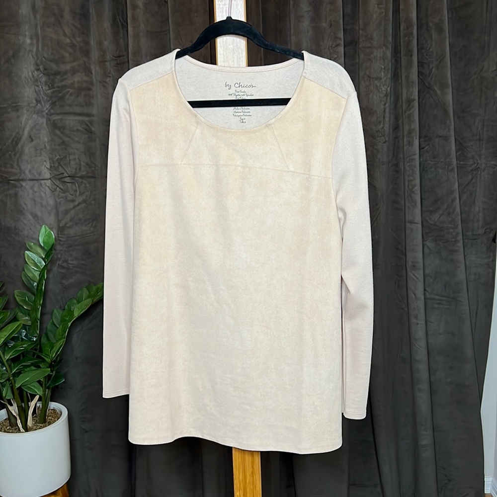 Chico’s Faux Suede Front Tunic | Knit Back | Size 2 (12/14) Soft Pink